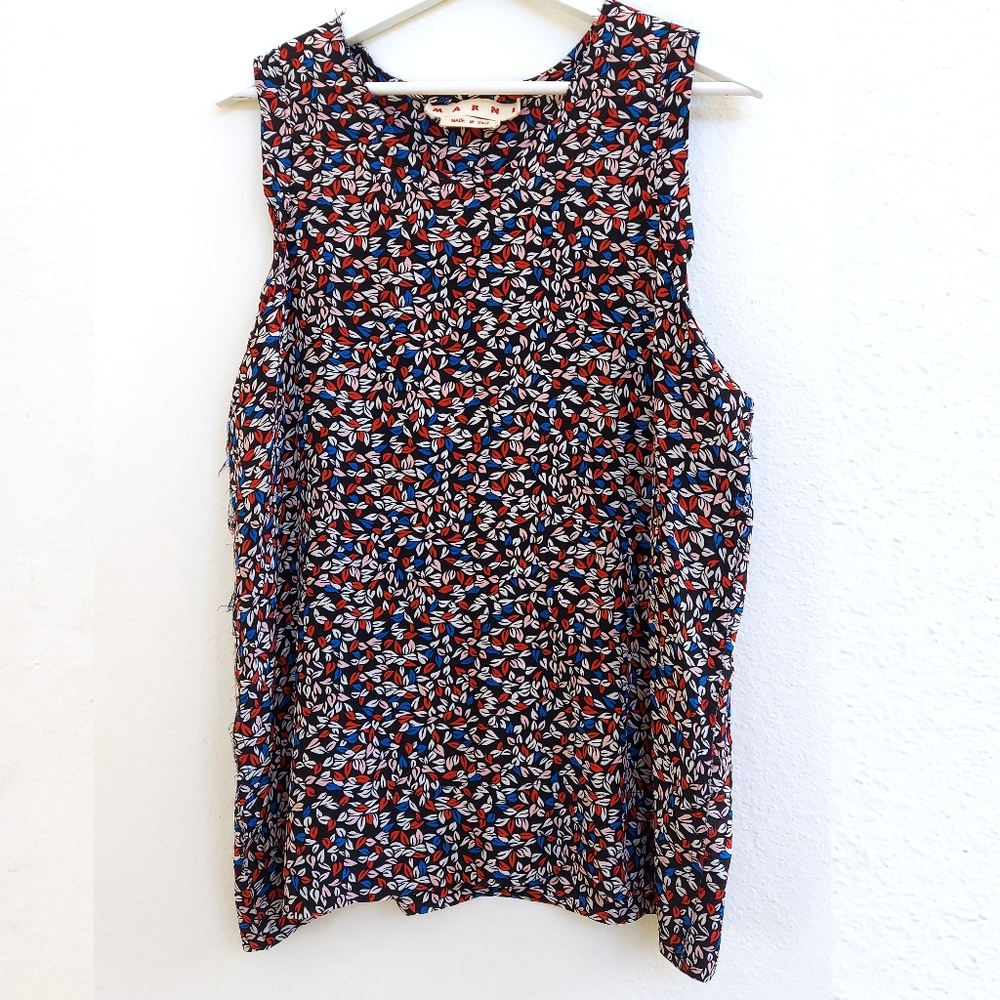 Marni Silk Tank Top Floral Leaf Print